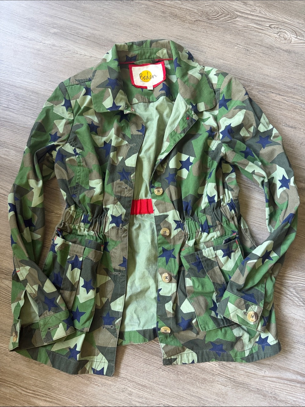Girls Mini Boden Green Camouflage Star Utility Jacket